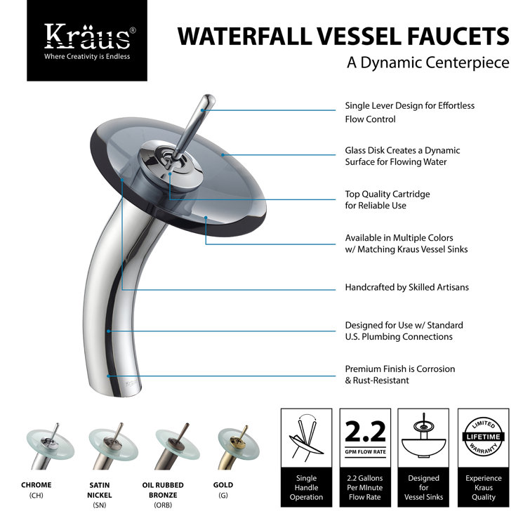 Satin Nickel and Glass Single Hole Vessel Faucet