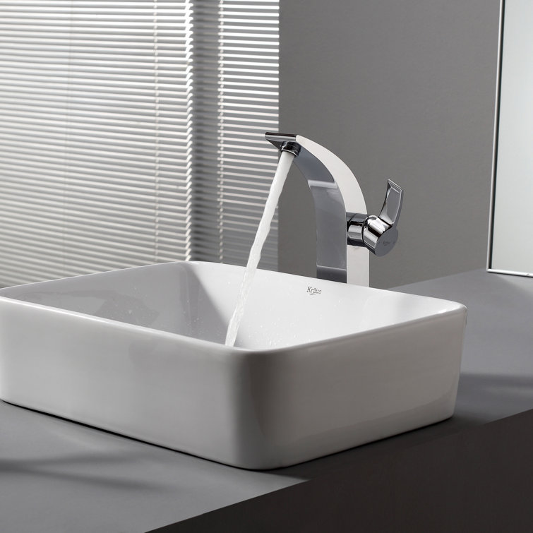 White Ceramic Rectangular Vessel Bathroom Sink