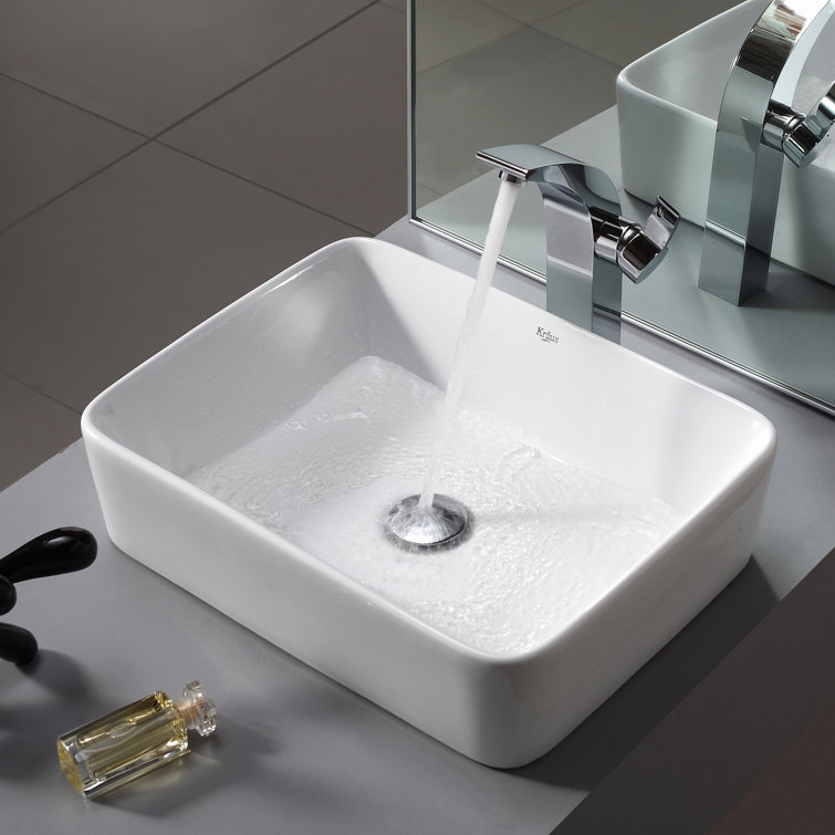 White Ceramic Rectangular Vessel Bathroom Sink