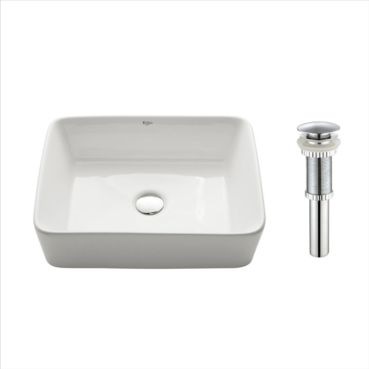 White Ceramic Rectangular Vessel Bathroom Sink