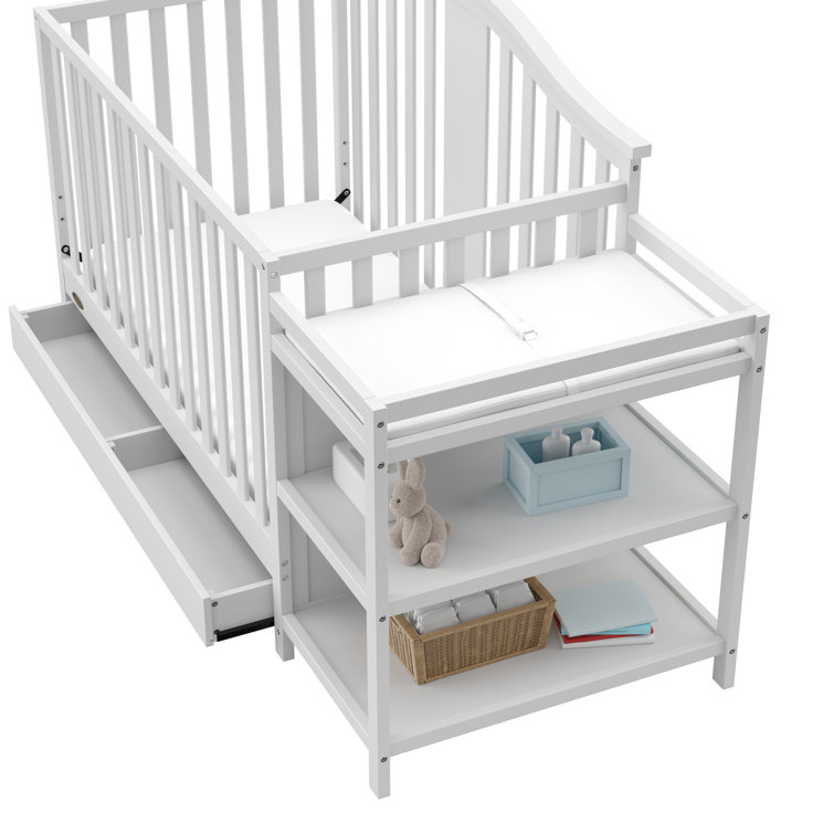 White 4-in-1 Convertible Crib with Changer and Drawer