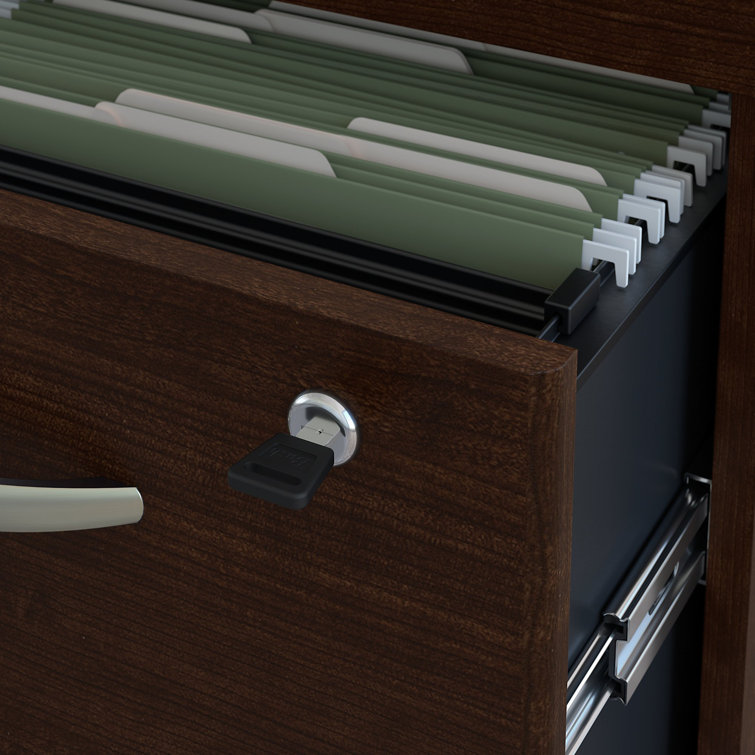 Executive Mocha Cherry Wood L-Shaped Desk with Filing Cabinet