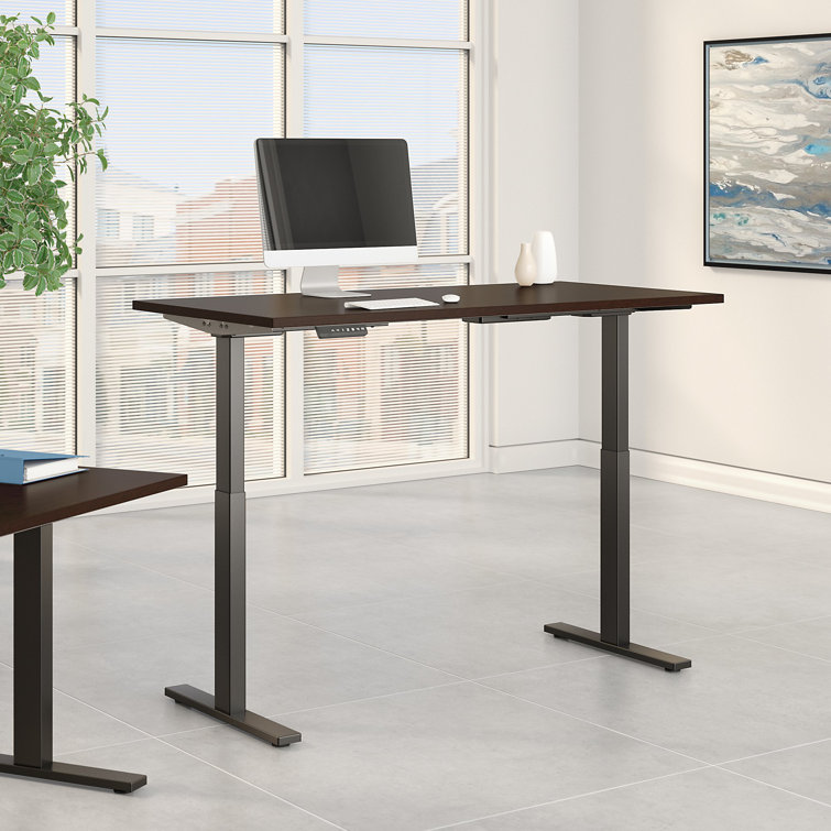 Move 60 Adjustable Height 59" Mocha Cherry & Black Standing Desk with Filing Cabinet