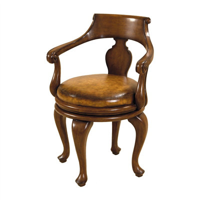 Florentine Brown Leather Swivel Game Chair with Walnut Finish