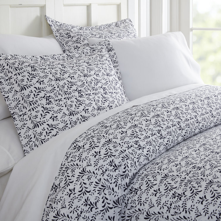 Light Blue Floral Microfiber King Duvet Cover Set