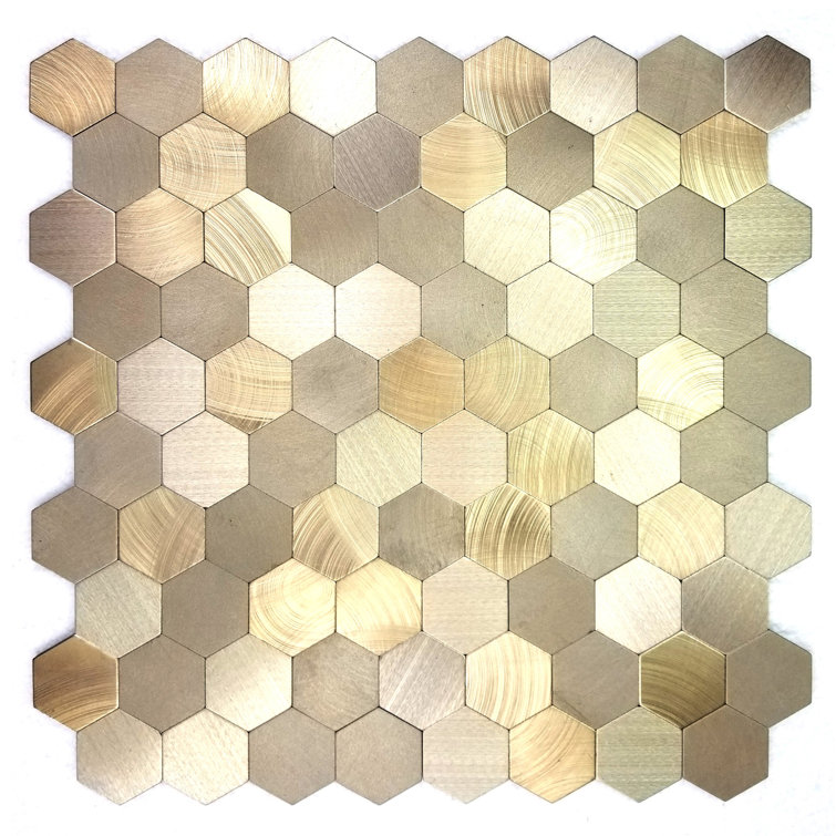 Gold Hexagonal Peel and Stick Metal Mosaic Tile Sheet