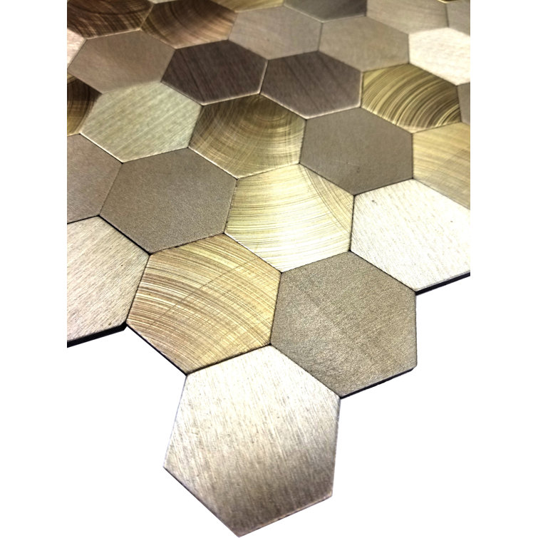 Gold Hexagonal Peel and Stick Metal Mosaic Tile Sheet