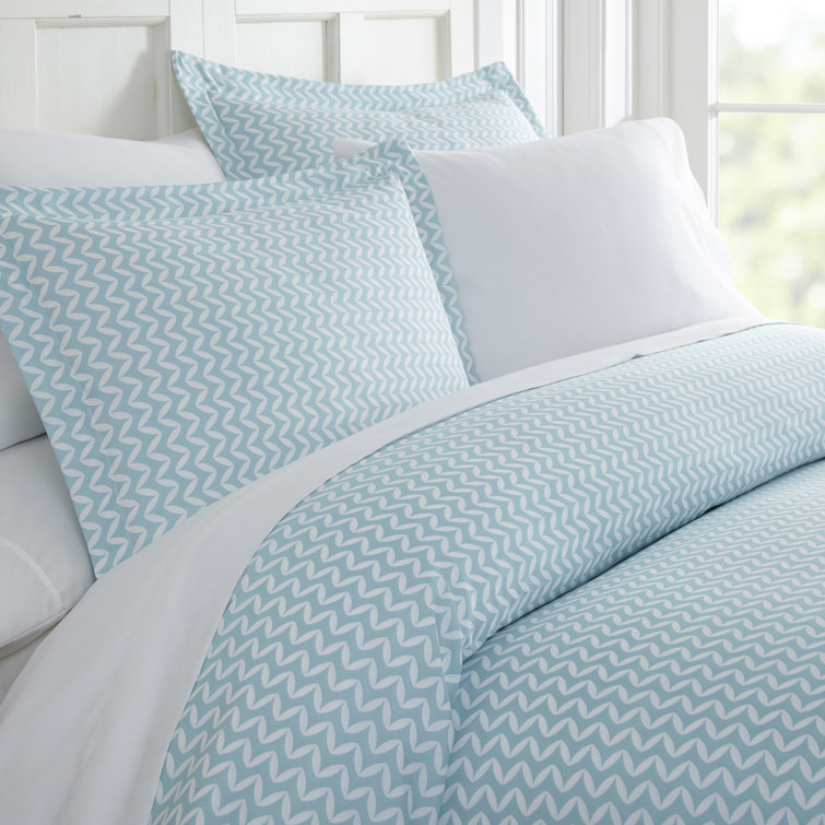 Light Blue Chevron Pattern Queen Duvet Cover Set