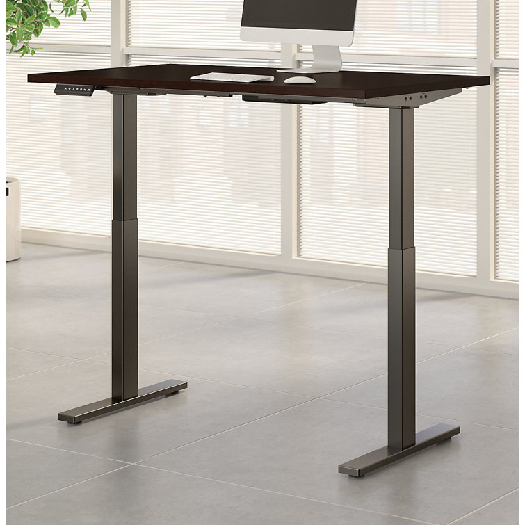 Move 60 Adjustable Height 59" Mocha Cherry & Black Standing Desk with Filing Cabinet