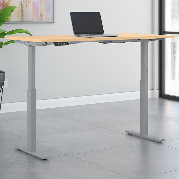 Move 60 Adjustable Height 59" Mocha Cherry & Black Standing Desk with Filing Cabinet