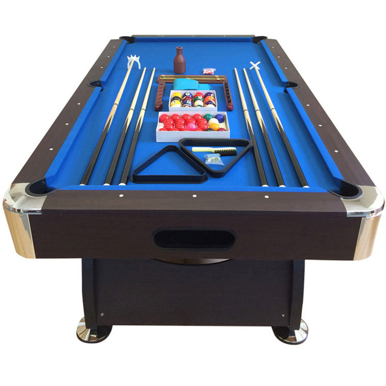 7-Foot Dark Brown Pool Table with Electric Blue Cloth