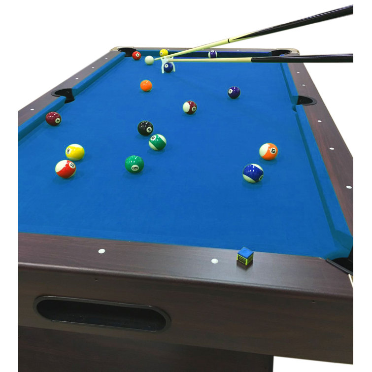 7-Foot Dark Brown Pool Table with Electric Blue Cloth