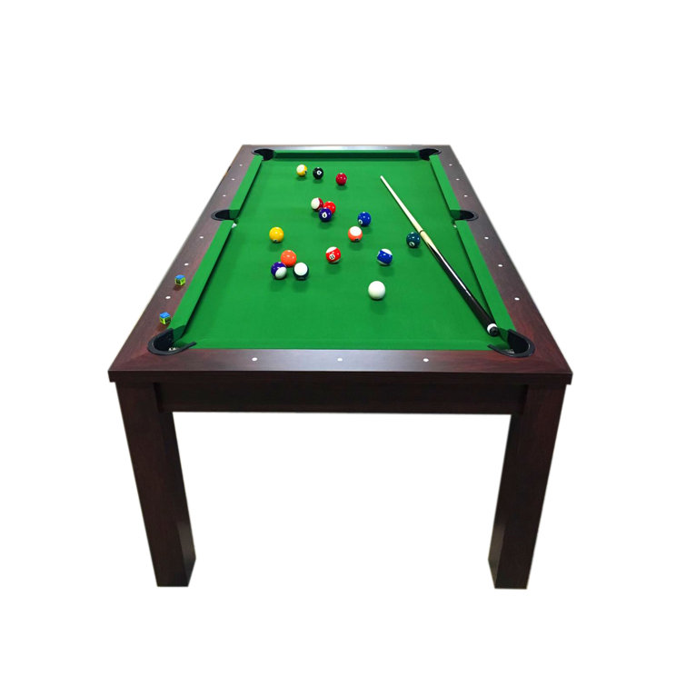 Cherry Wood 7' Pool Table with Green Felt and Dining Top