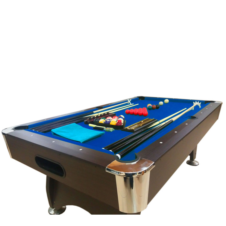 7-Foot Dark Brown Pool Table with Electric Blue Cloth