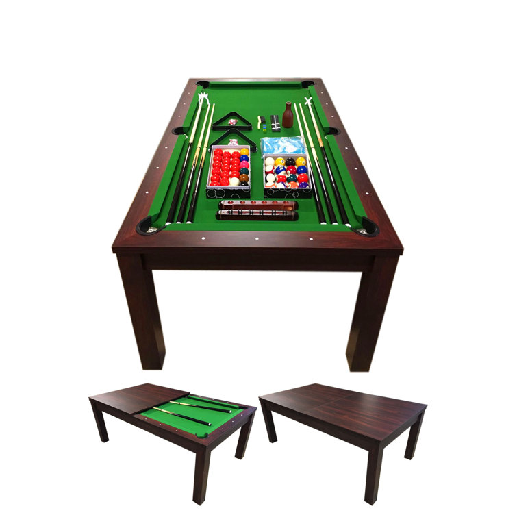 Cherry Wood 7' Pool Table with Green Felt and Dining Top