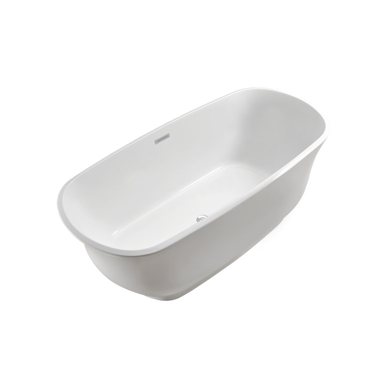 59" White Glossy Acrylic Freestanding Soaking Tub with Chrome Drain