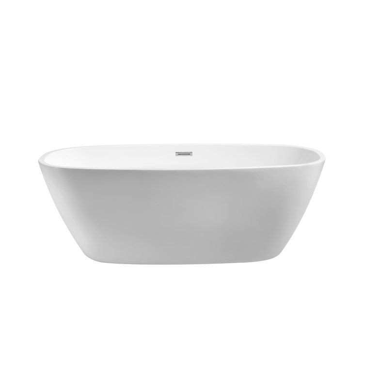 59'' White Glossy Acrylic Freestanding Soaking Tub with Chrome Drain
