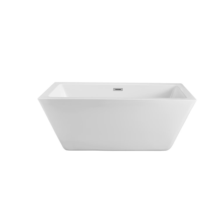 60" White Acrylic Freestanding Soaking Bathtub with Chrome Drain