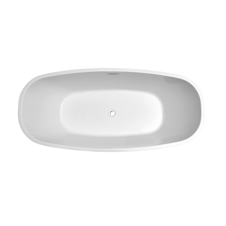 59'' White Glossy Acrylic Freestanding Soaking Tub with Chrome Drain