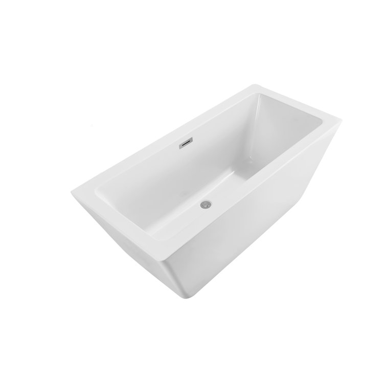 60" White Acrylic Freestanding Soaking Bathtub with Chrome Drain
