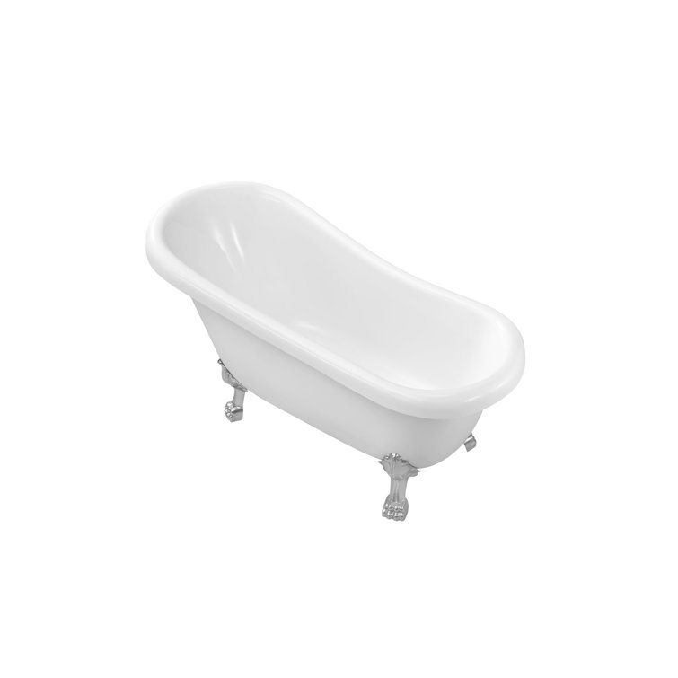 61" Glossy White Acrylic Clawfoot Bathtub with Chrome Feet and Drain