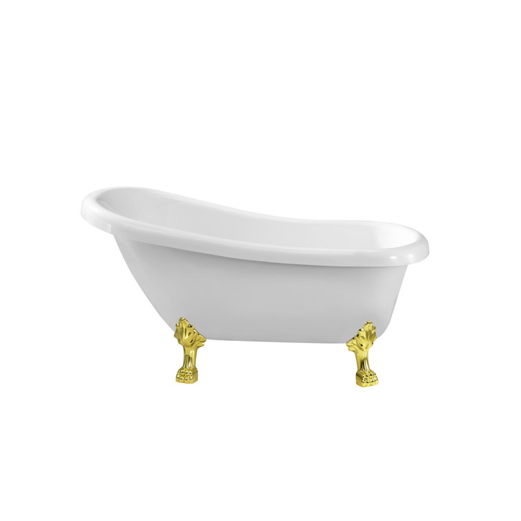 61" Glossy White Acrylic Clawfoot Bathtub with Chrome Feet and Drain