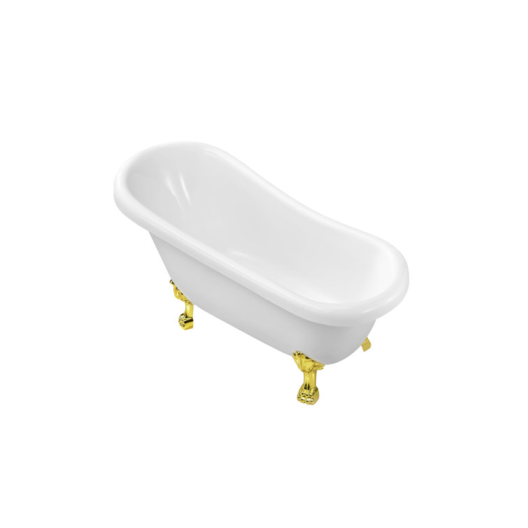 61" Glossy White Acrylic Clawfoot Bathtub with Chrome Feet and Drain