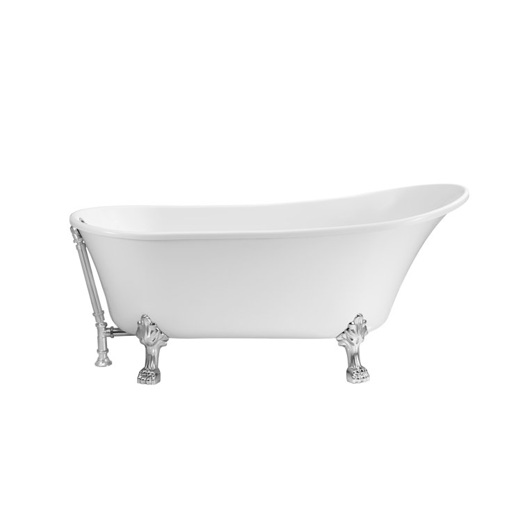 67" White Acrylic Clawfoot Soaking Bathtub with Chrome Feet
