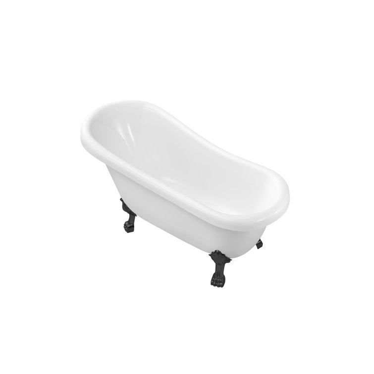61" Glossy White Acrylic Clawfoot Bathtub with Chrome Feet and Drain
