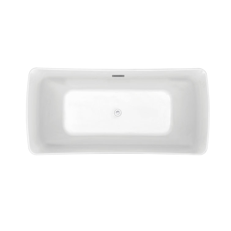 62.2" Glossy White Acrylic Freestanding Soaking Tub with Chrome Drain