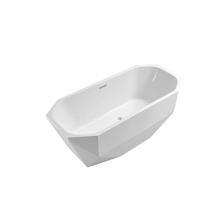 63" Glossy White Acrylic Diamond Cut Freestanding Bathtub