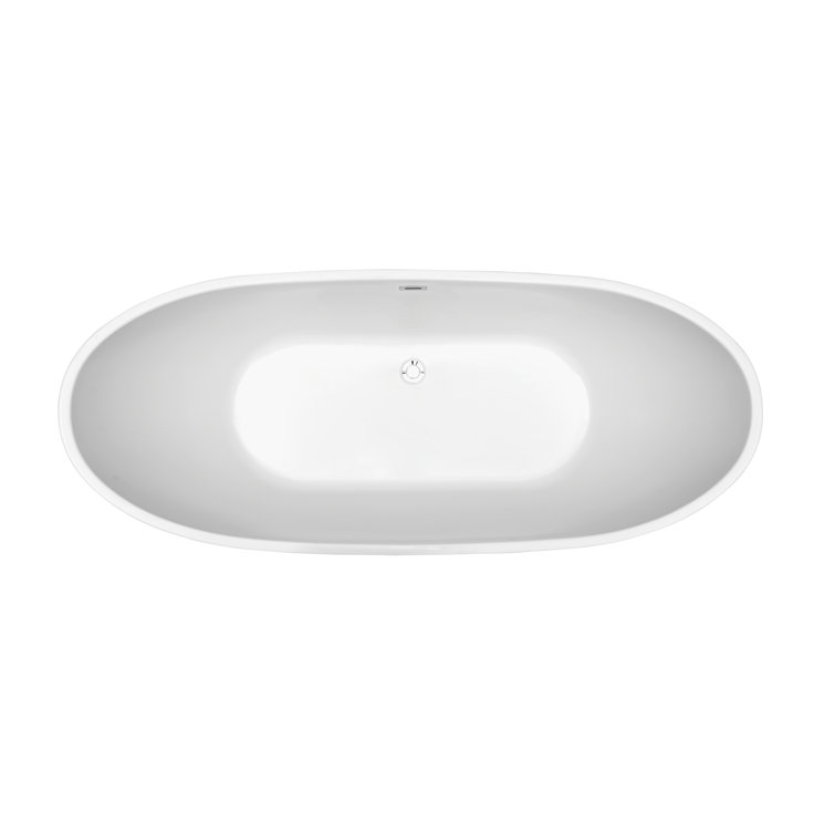 62'' White Glossy Acrylic Freestanding Soaking Tub with Chrome Drain