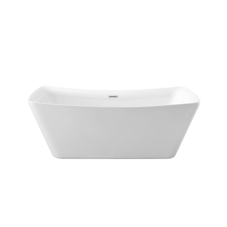62.2" Glossy White Acrylic Freestanding Soaking Tub with Chrome Drain