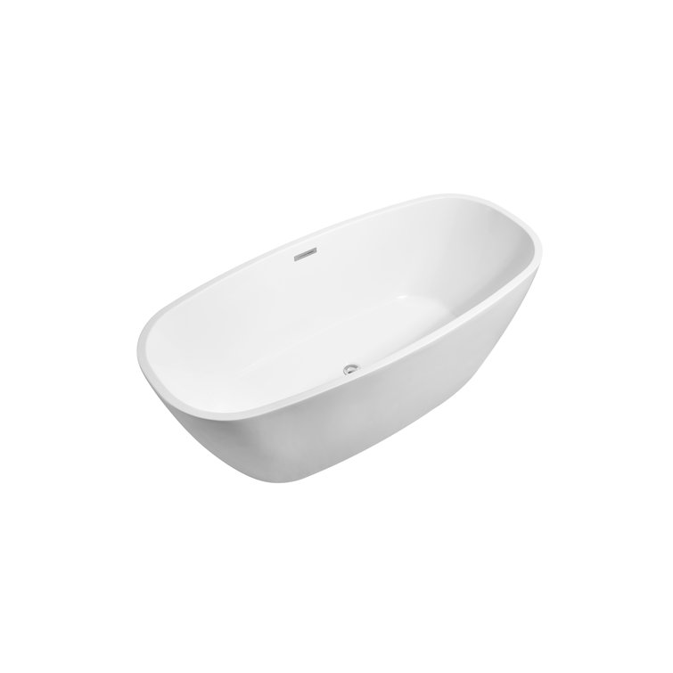 59'' White Glossy Acrylic Freestanding Soaking Tub with Chrome Drain