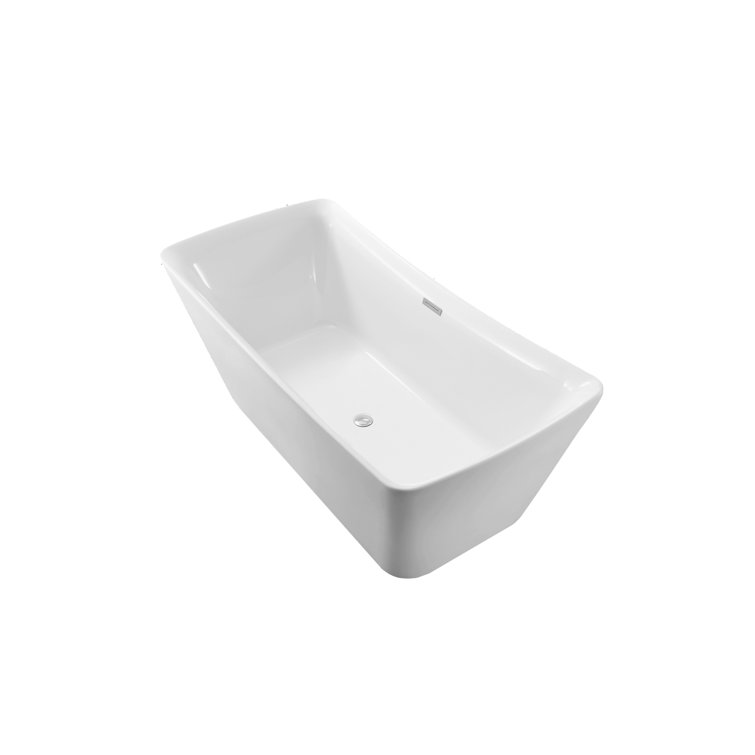 62.2" Glossy White Acrylic Freestanding Soaking Tub with Chrome Drain