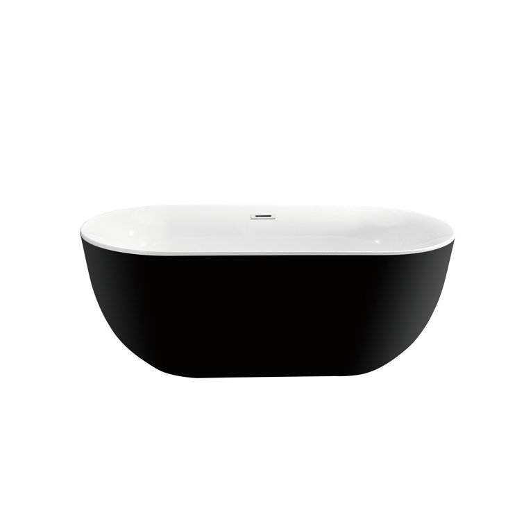 59'' Black and White Acrylic Freestanding Soaking Tub