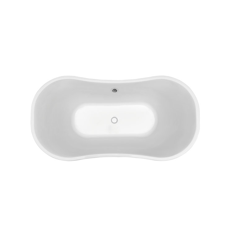 68" White Acrylic Freestanding Soaking Bathtub with Chrome Drain