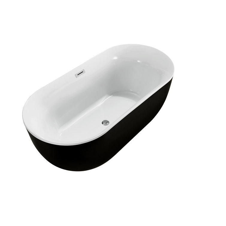 59'' Black and White Acrylic Freestanding Soaking Tub