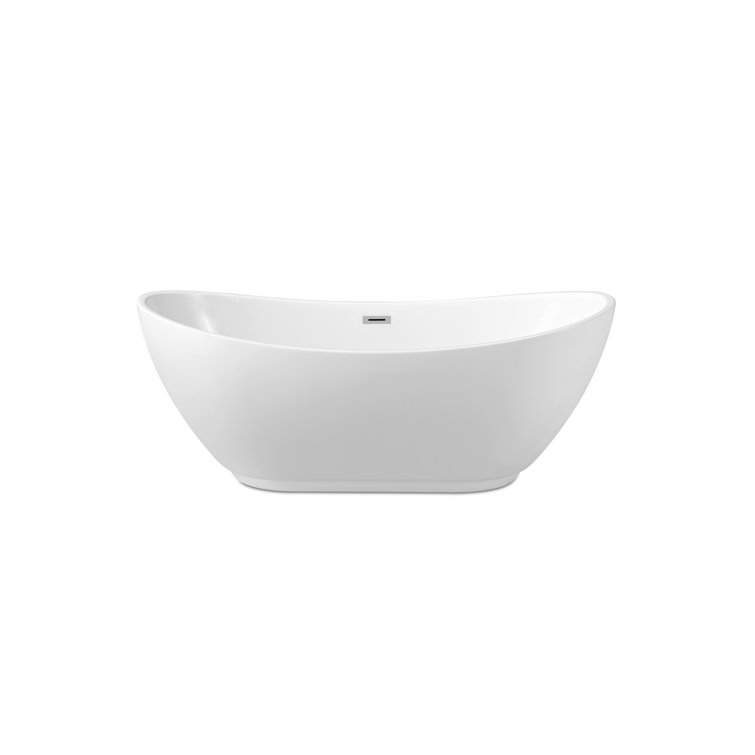 62'' White Glossy Acrylic Freestanding Soaking Tub with Chrome Drain