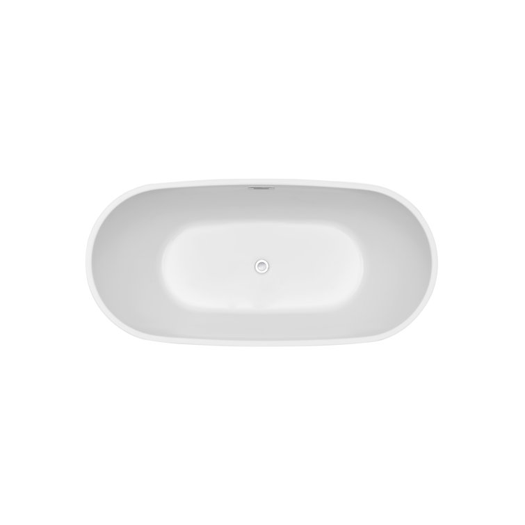59" Glossy White Acrylic Freestanding Soaking Bathtub with Polished Chrome Drain