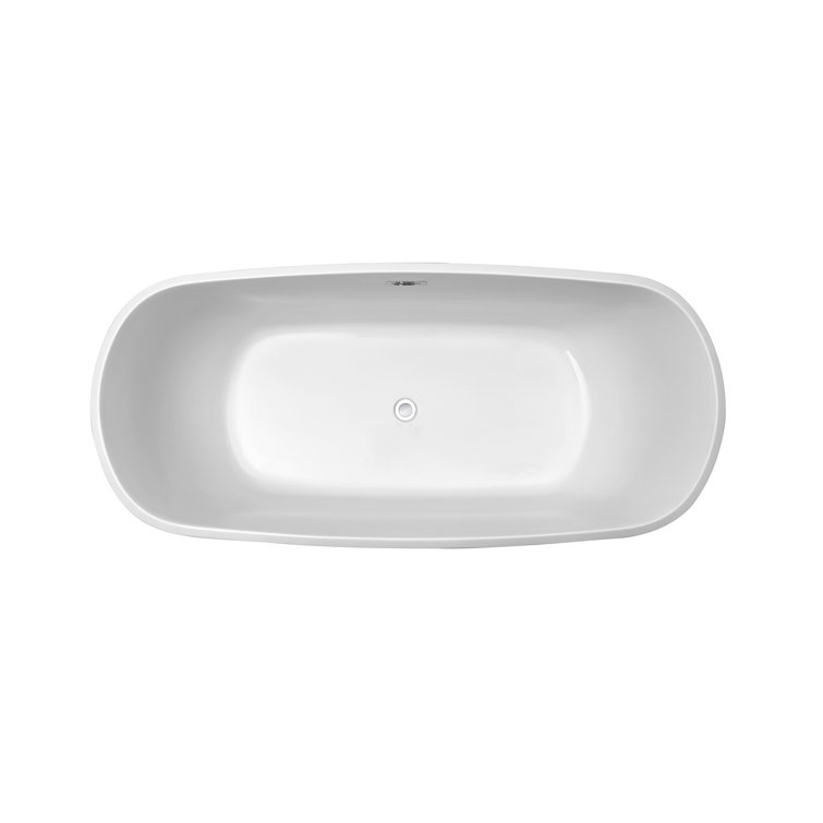 59" White Glossy Acrylic Freestanding Soaking Tub with Chrome Drain