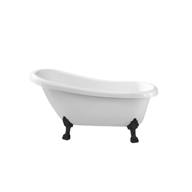 61" Glossy White Acrylic Clawfoot Bathtub with Chrome Feet and Drain