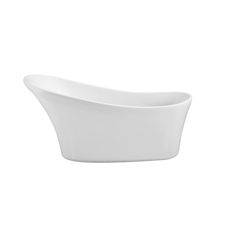 63'' White Acrylic Freestanding Soaking Tub with Chrome Drain
