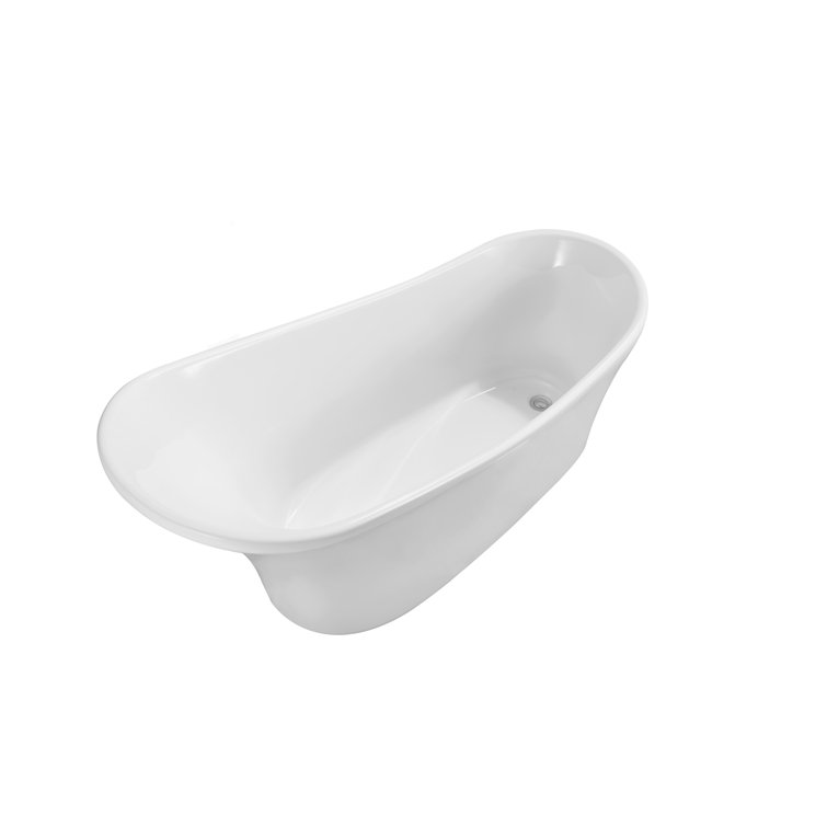 63'' White Acrylic Freestanding Soaking Tub with Chrome Drain