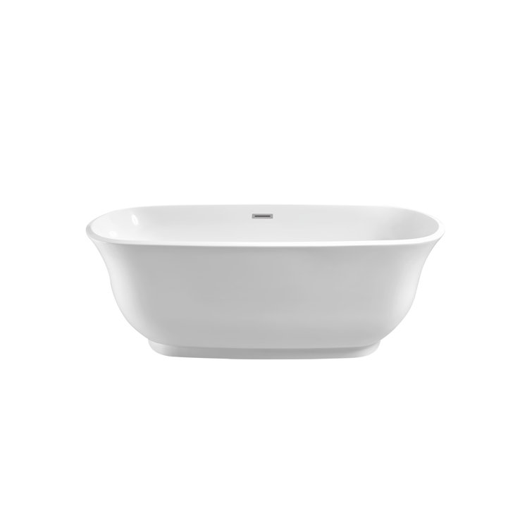 59" White Glossy Acrylic Freestanding Soaking Tub with Chrome Drain