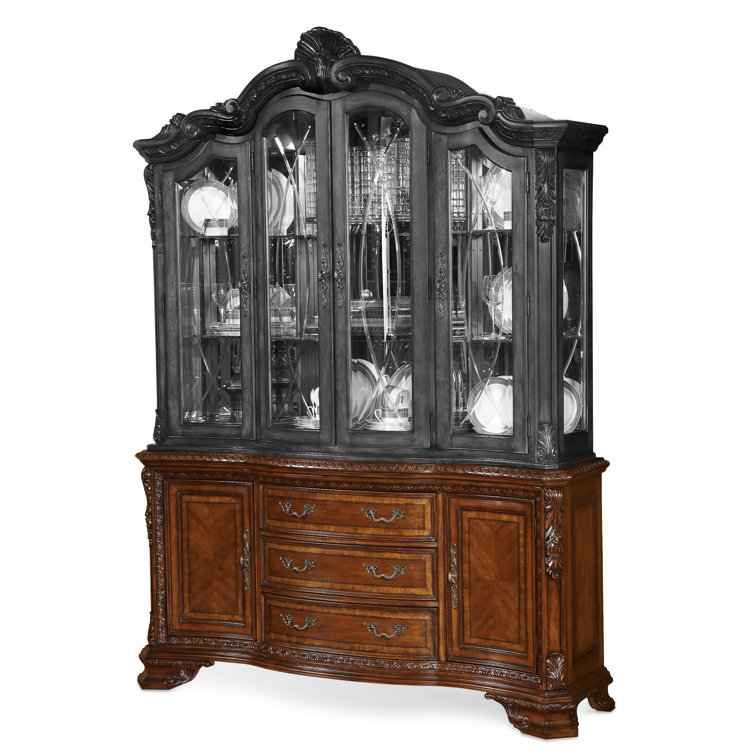 Regal Serpentine 91'' Medium Cherry Pomegranate Lighted China Cabinet