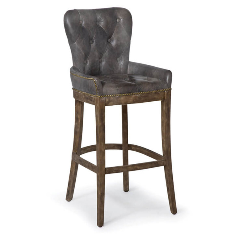 Vintage Ebony Argentinian Leather Aged Wood Tavern Bar Stool