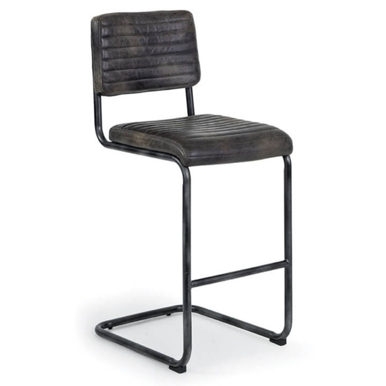 Ebony Leather and Metal Counter Stool Set