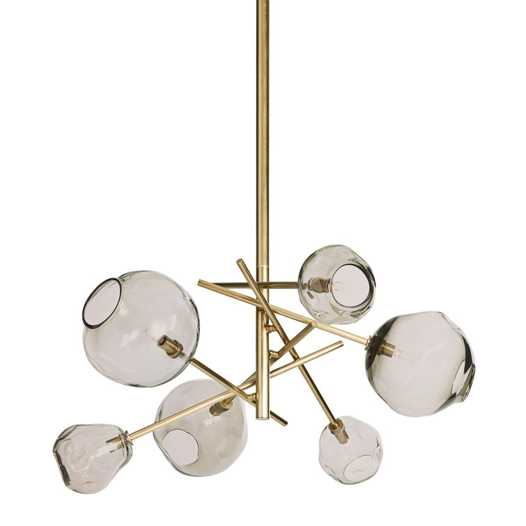 Regina Andrew 6-Light Sputnik Chandelier in Natural Brass with Smoke Glass Globes