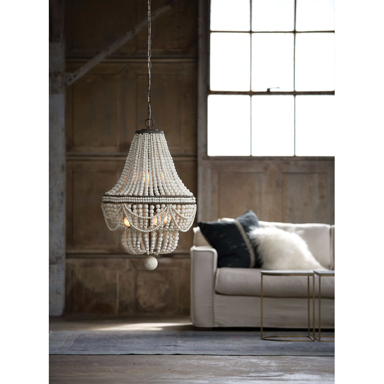 Malibu Weathered White Beaded 6-Light Chandelier